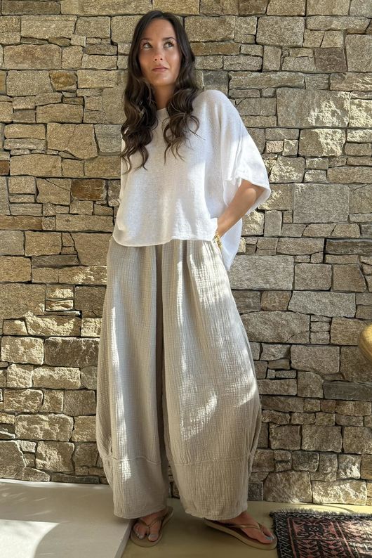 Tasha Cushion Cotton Balloon Barrel Pant Stone